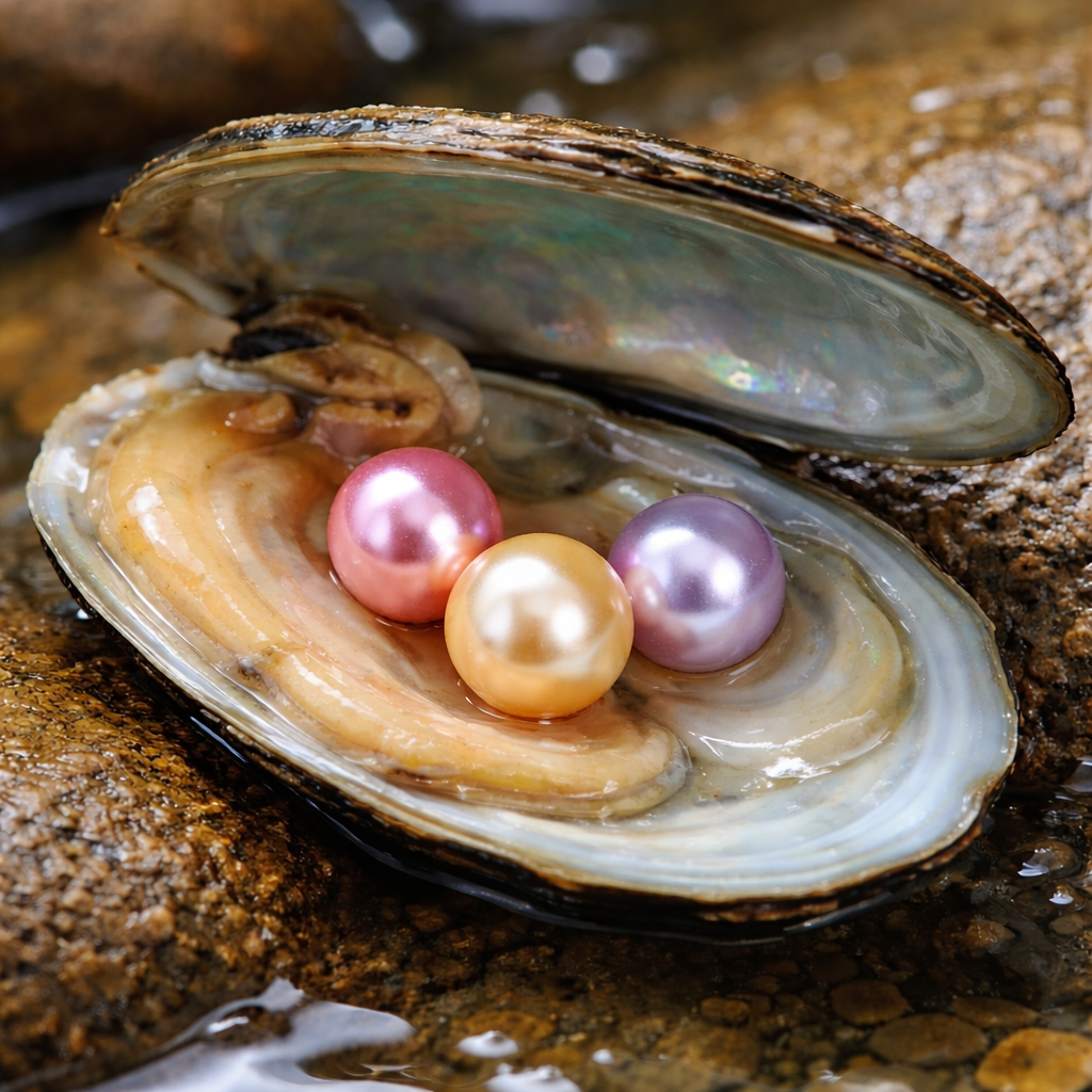 Triple Pearl Freshwater Oyster Opening